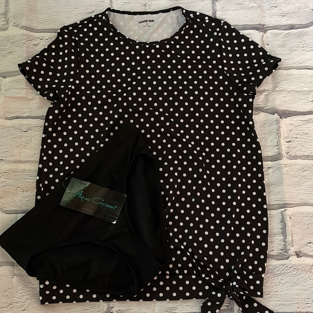 Never worn swim set. Blousy polka dot swim top by Lands End. Size 6-8